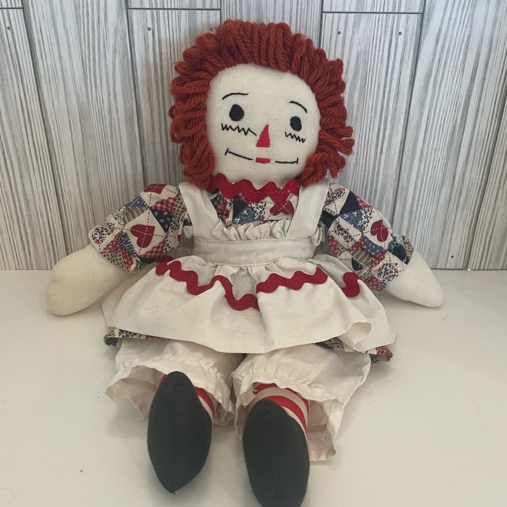 Vintage 14” Raggedy Ann Rag Doll, Heart Dress,I Love You Heart